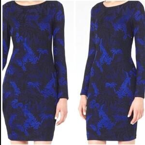 NWT Reiss Saffina Blue Jacquard Bodycon Jersey Dress Size 2